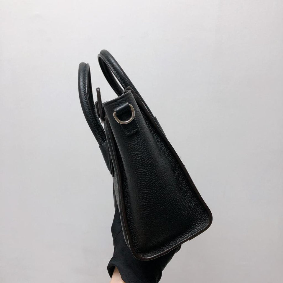 Drummed Leather Nano Luggage Tote Black