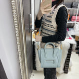 Nano Luggage Grained Leather Tote Light Blue