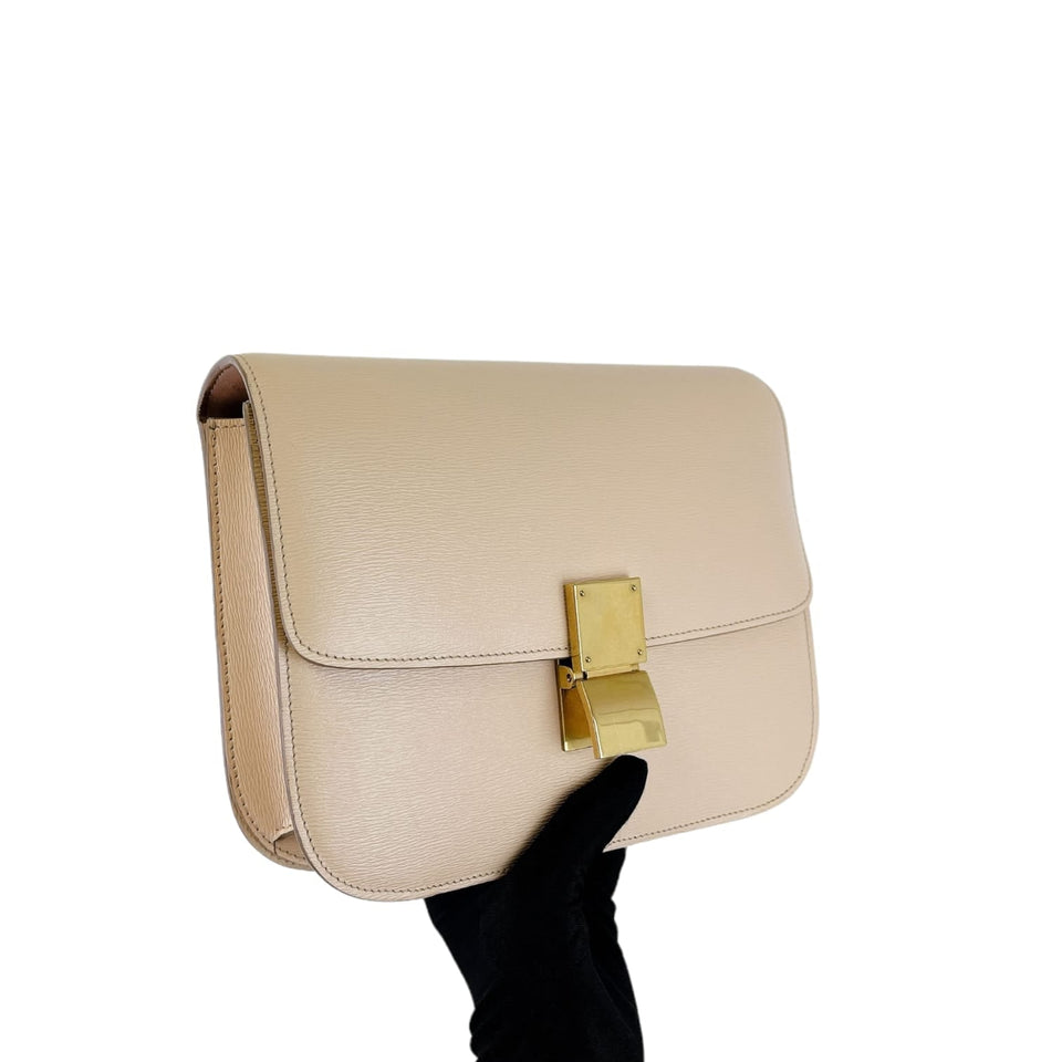 Medium Classic Box Calfskin Liégé Beige GHW
