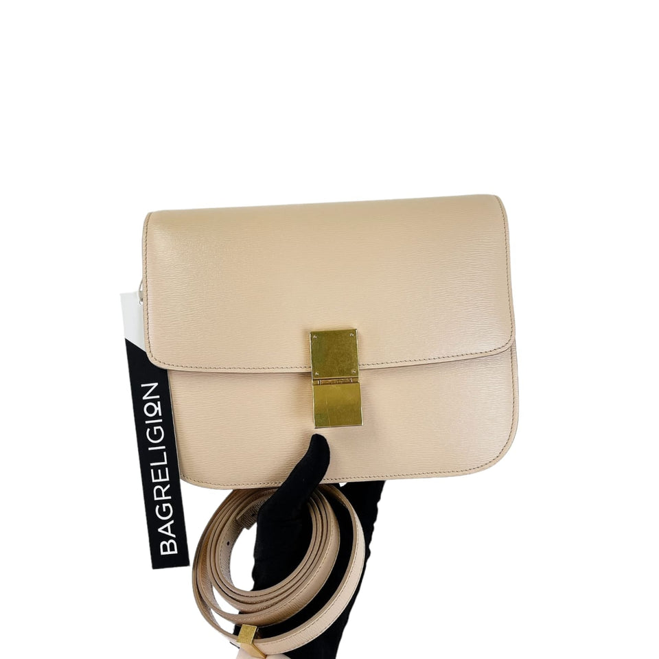 Medium Classic Box Calfskin Liégé Beige GHW