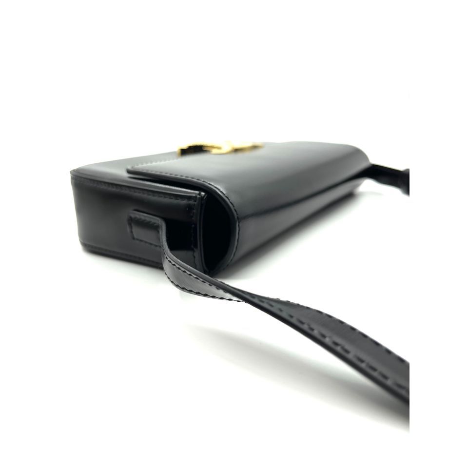 Triomphe Shiny Calfskin Shoulder Bag Black GHW