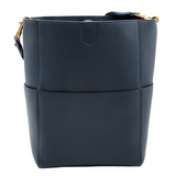 Soft Grained Calfskin Sangle Bucket Bag Blue