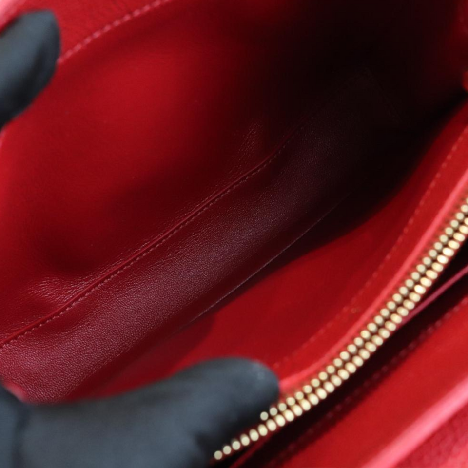 Grained Calfskin Small 16 Top Handle Red GHW
