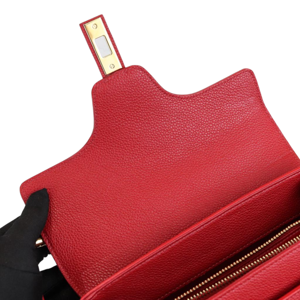 Grained Calfskin Small 16 Top Handle Red GHW