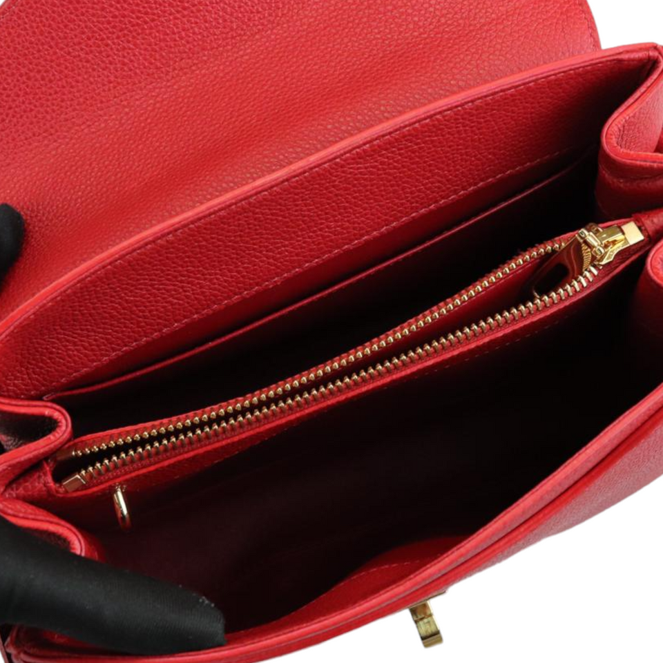 Grained Calfskin Small 16 Top Handle Red GHW