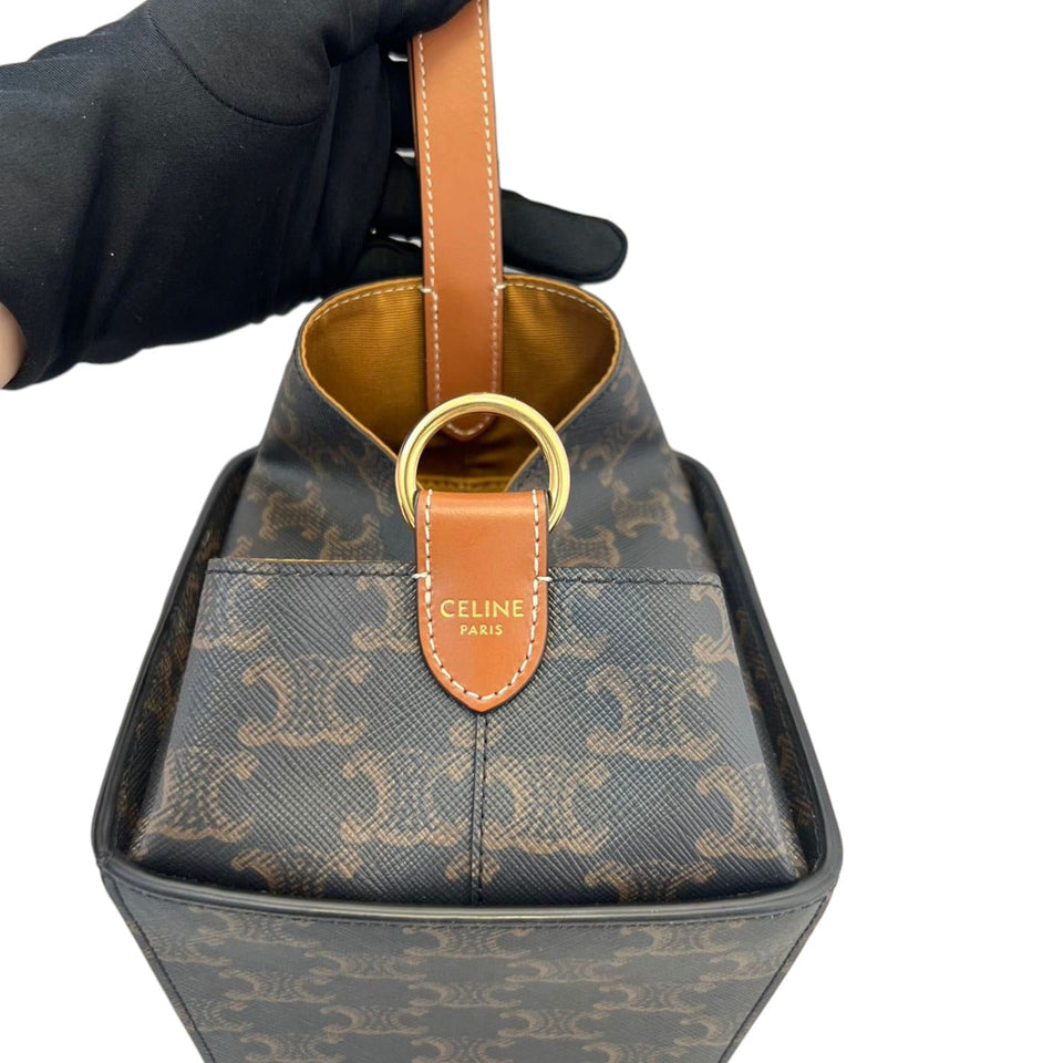 Strap Box Top Handle Bag Triomphe Coated Canvas Brown GHW