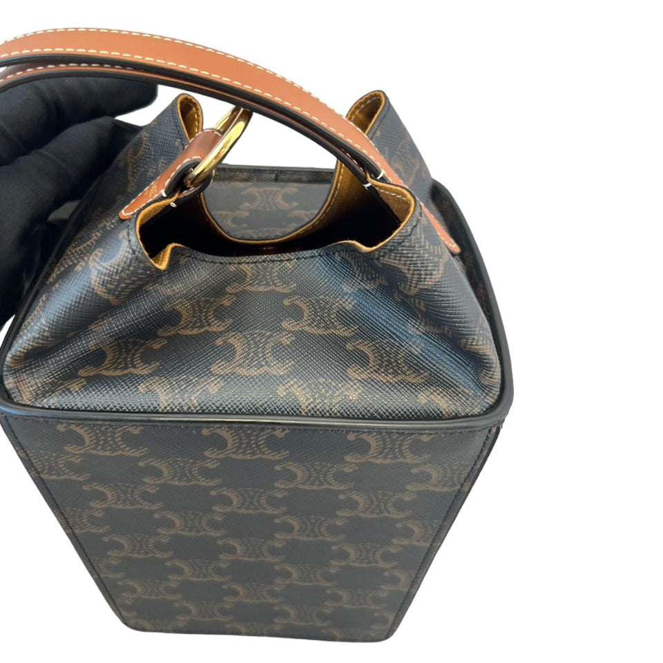 Strap Box Top Handle Bag Triomphe Coated Canvas Brown GHW