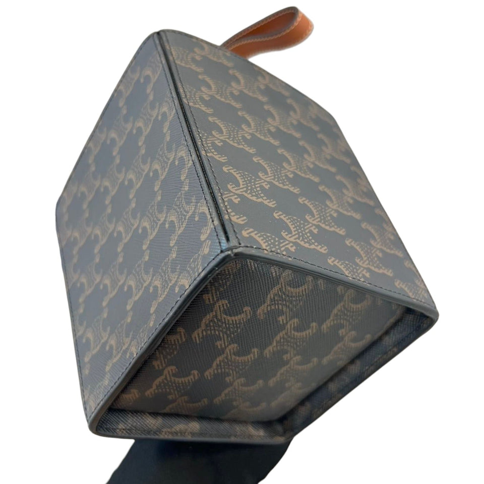 Strap Box Top Handle Bag Triomphe Coated Canvas Brown GHW