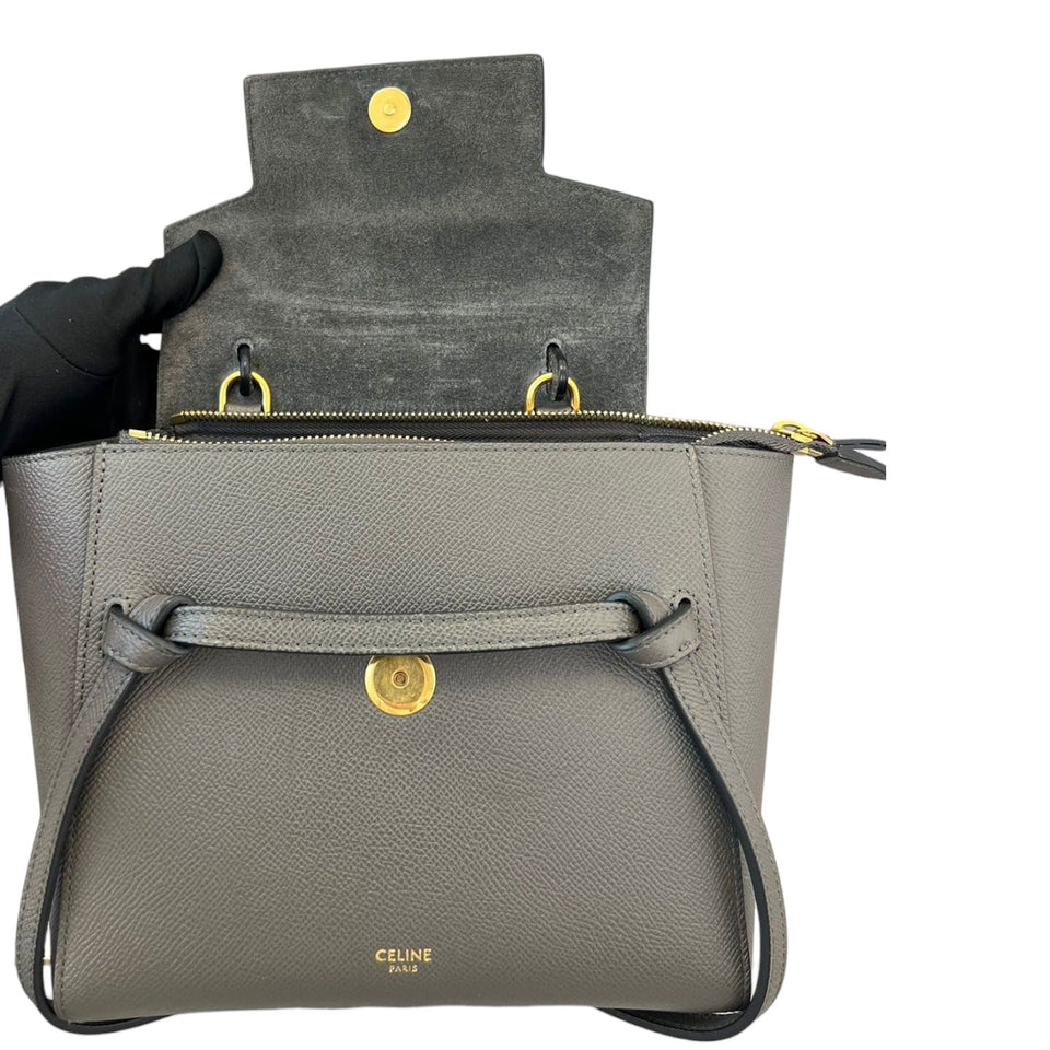 Grained Calfskin Nano Belt Bag Grey GHW