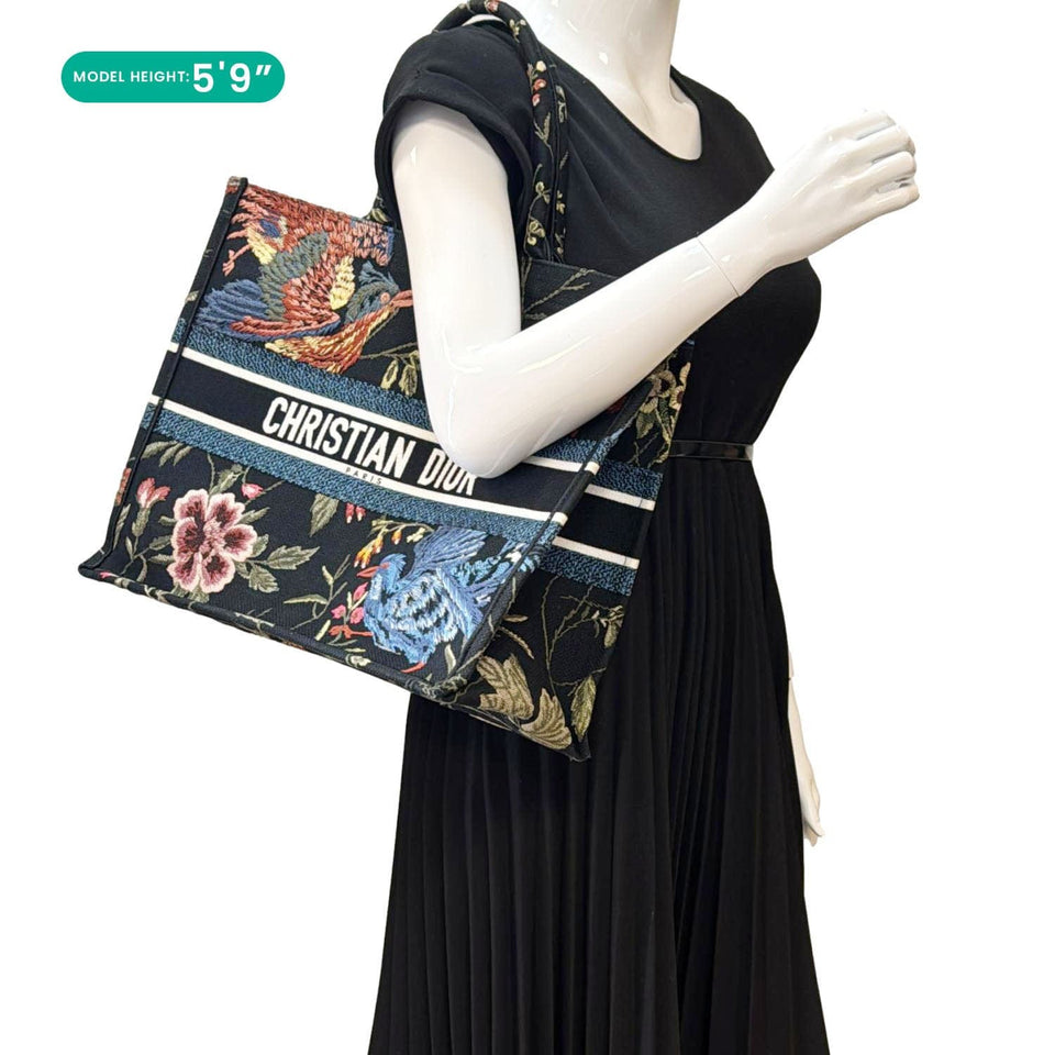 Christian Dior Book Embroidery Canvas Tote Bag Multicolor