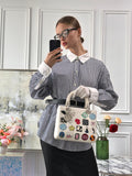 Christian Dior White Leather Lady Dior Bag Patch Embellished Medium