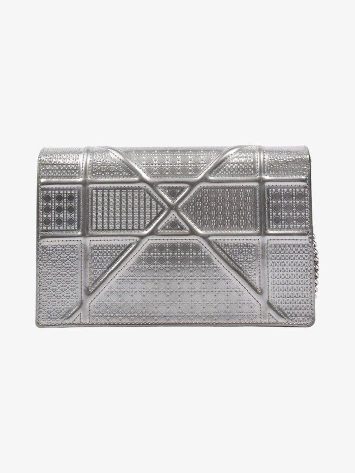 Christian Dior Diorama Wallet On Chain Silver Patent Leather