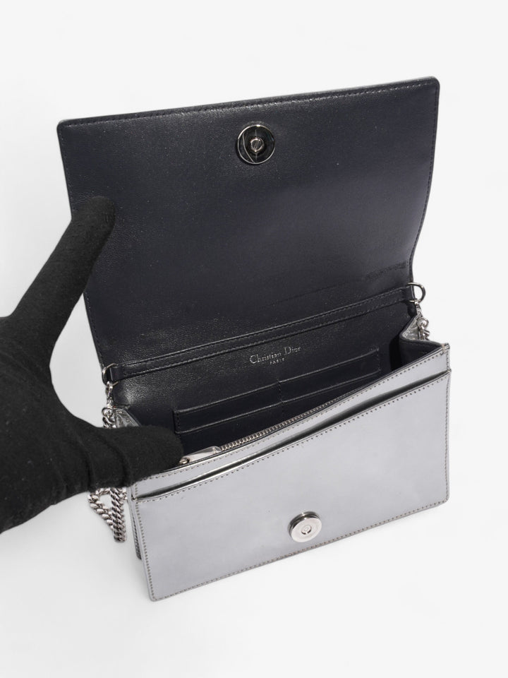 Christian Dior Diorama Wallet On Chain Silver Patent Leather