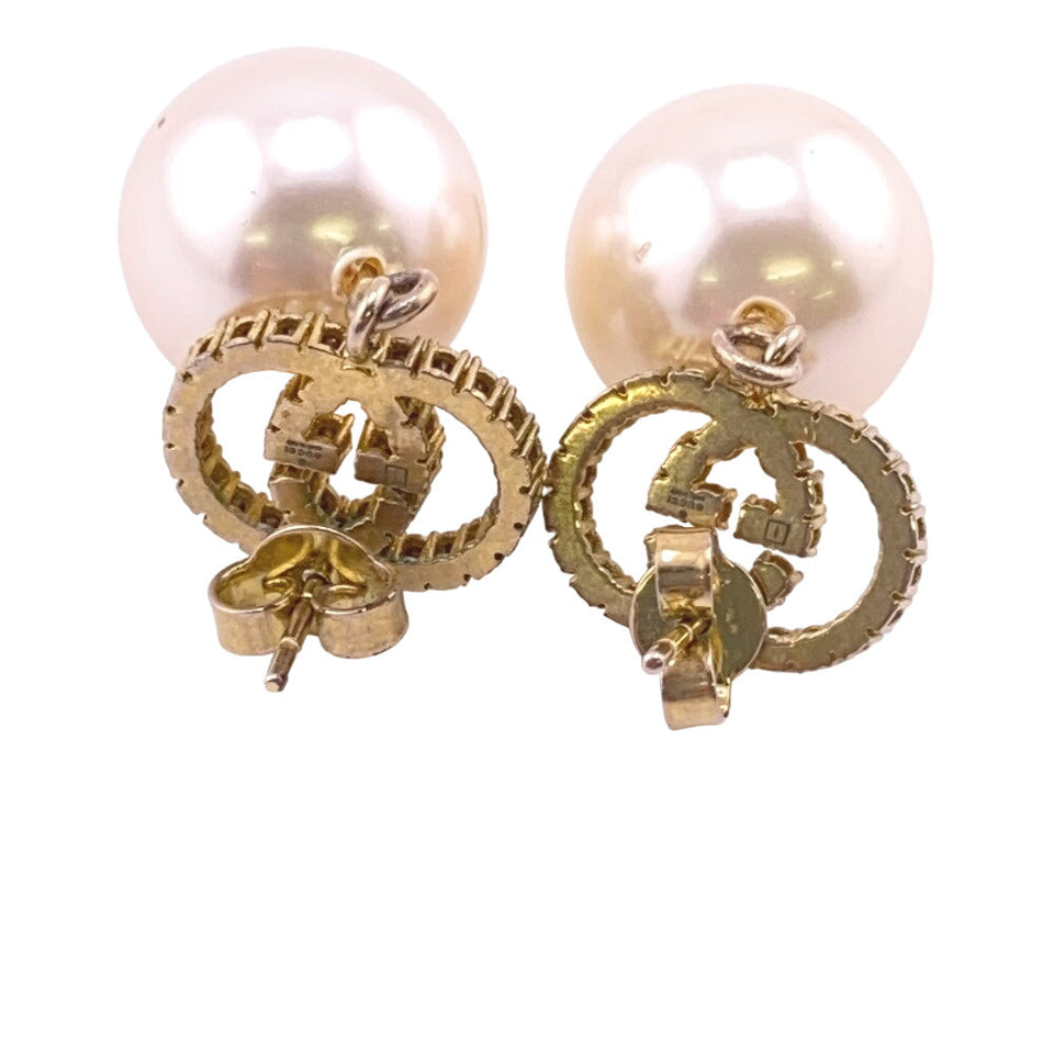 Gucci Pierce Gold Plated, Faux Pearl, Rhinestone gold Rhinestone Interlocking G Women