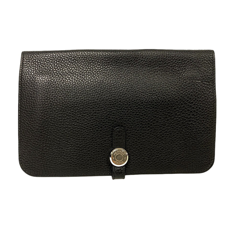 Hermes Waist bag Togo black Sling bag Crossbody Dogon SilverMetal Women(Unisex)