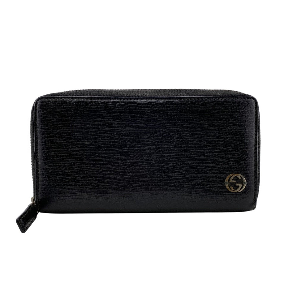 Gucci Long Wallet Purse 408801 leather black Interlocking G