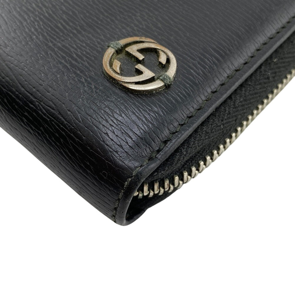 Gucci Long Wallet Purse 408801 leather black Interlocking G
