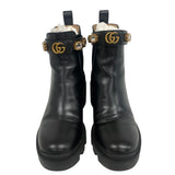 Gucci boots 550036 leather black Side gore boots GG Marmont Velcro Strap Jewel Women 37