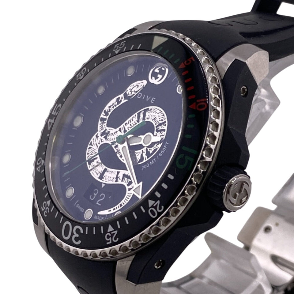 Gucci Watches Quartz Stainless steel, rubber black Snake Black Dial 3 hands, date, working condition DIVE 136.3 black dial mens