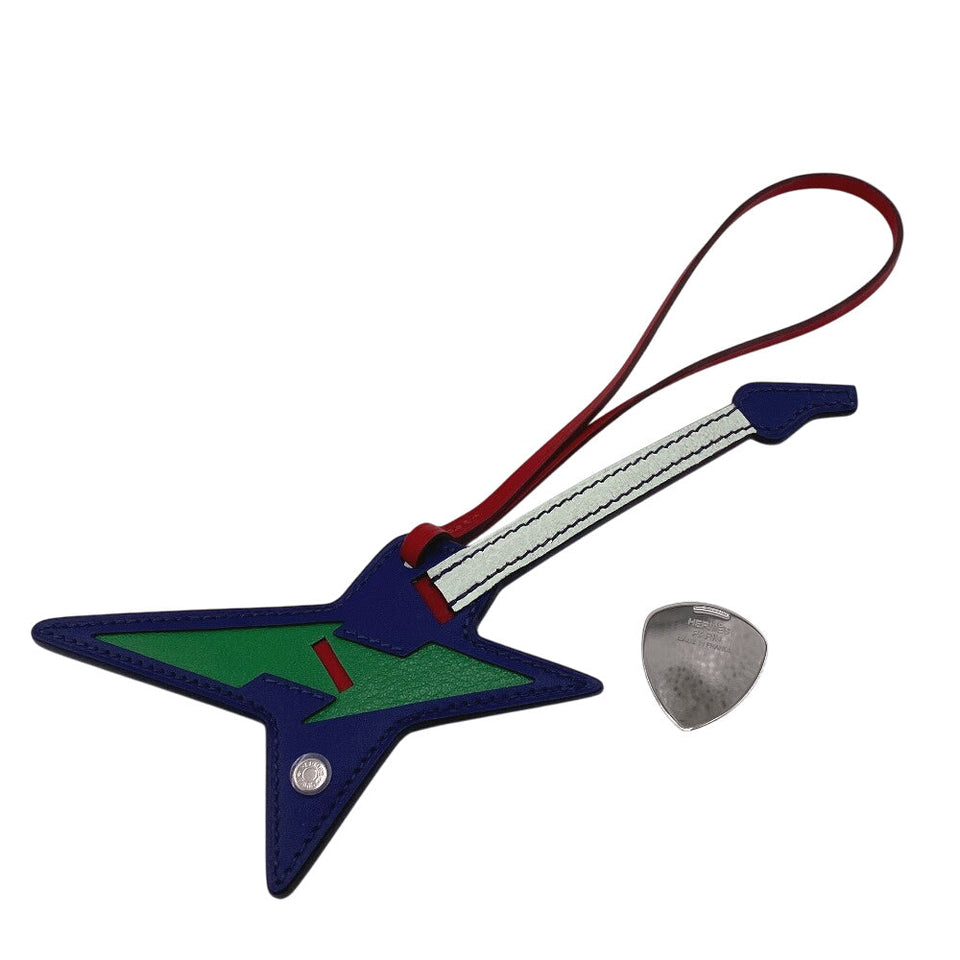 Hermes charm leather multicolor Electric guitar Bag Charm Rodeo Rock charm with pick mens(Unisex)