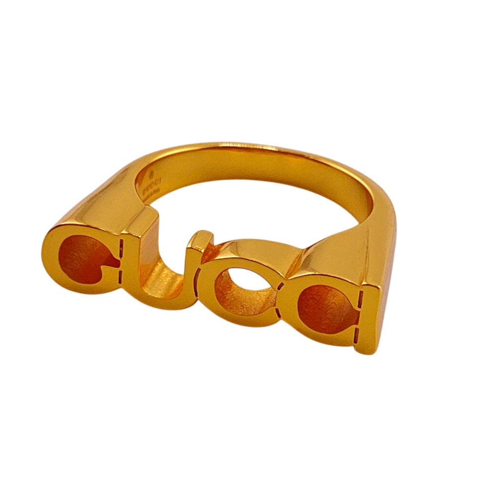 Gucci Ring Gold Plated gold logo Women(Unisex) S
