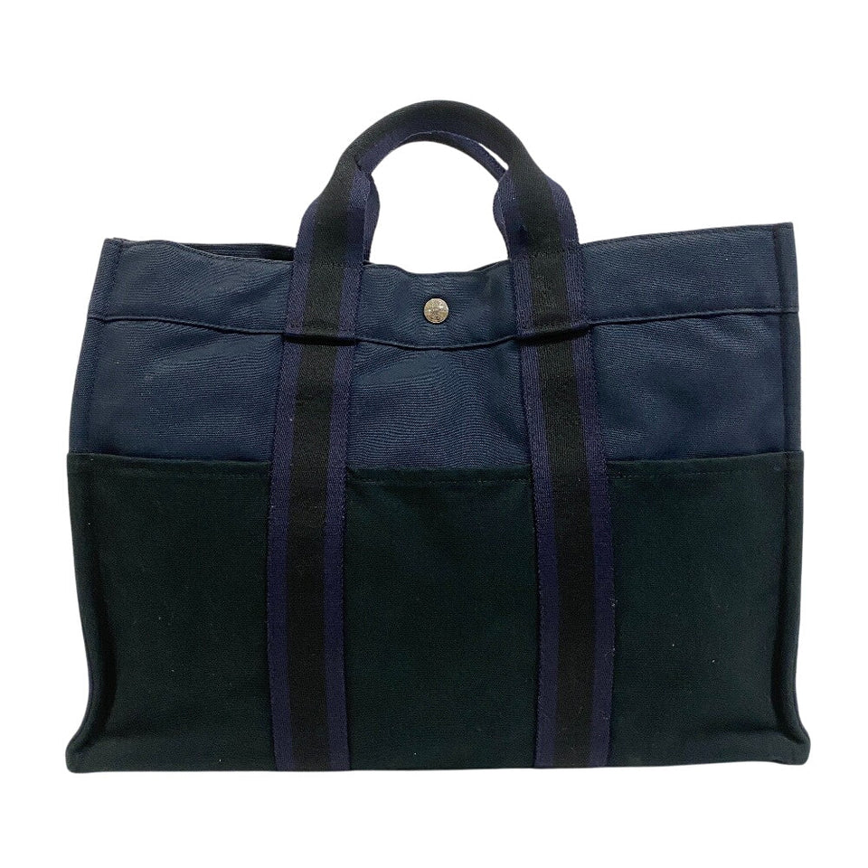 Hermes Handbag Canvas, Leather Navy By color Fool Toe Tote MM Women
