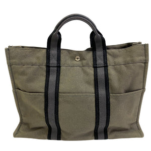 Hermes Tote Bag cotton Khaki green Tote BagA4 Fool Toe Tote MM Women(Unisex)