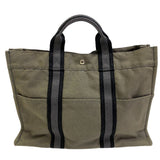 Hermes Tote Bag cotton Khaki green Tote BagA4 Fool Toe Tote MM Women(Unisex)