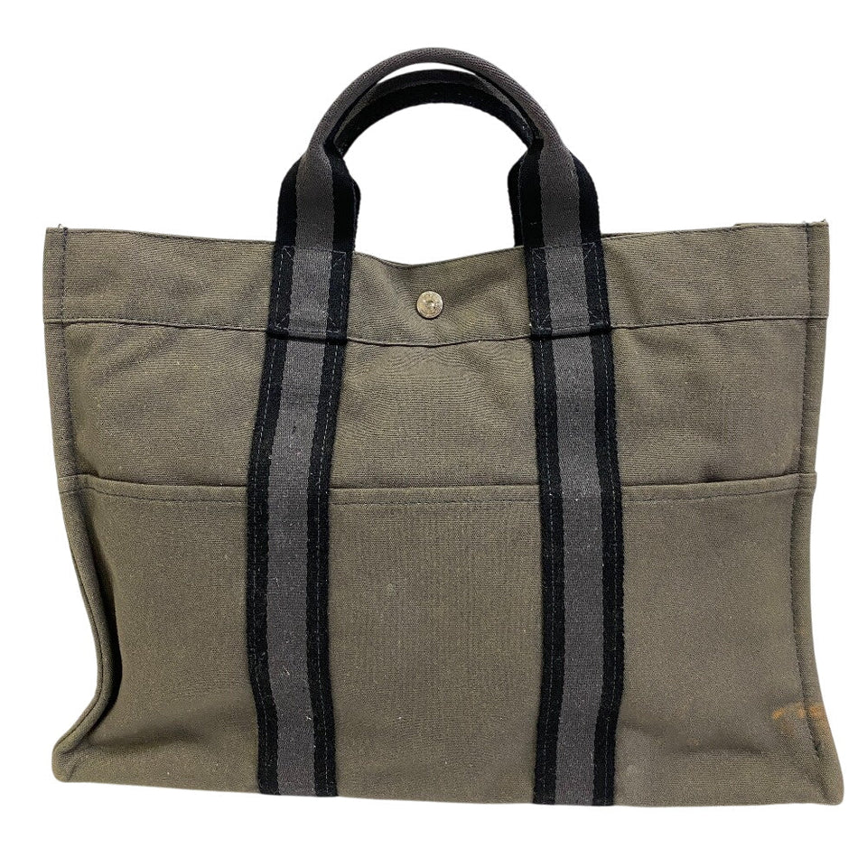 Hermes Tote Bag cotton Khaki green Tote BagA4 Fool Toe Tote MM Women(Unisex)