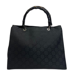 Gucci Tote Bag 002 1010 Nylon black Bamboo GG pattern
