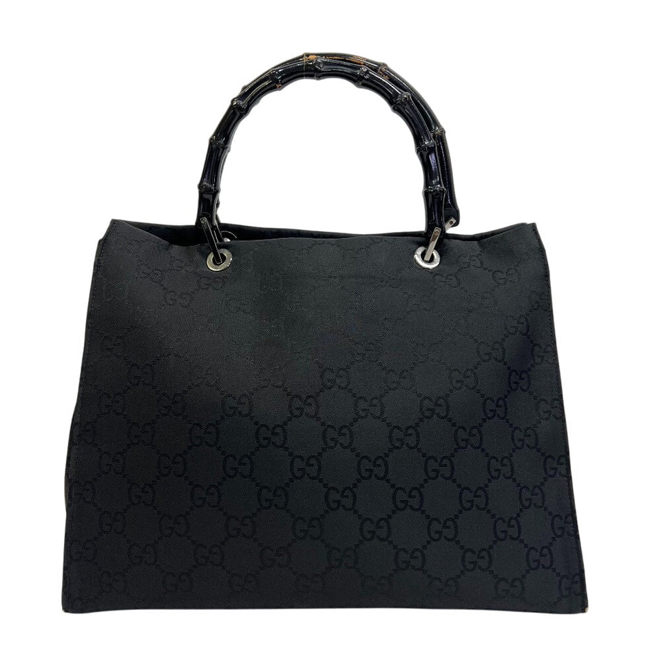 Gucci Tote Bag 002 1010 Nylon black Bamboo GG pattern