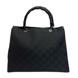 Gucci Tote Bag 002 1010 Nylon black Bamboo GG pattern