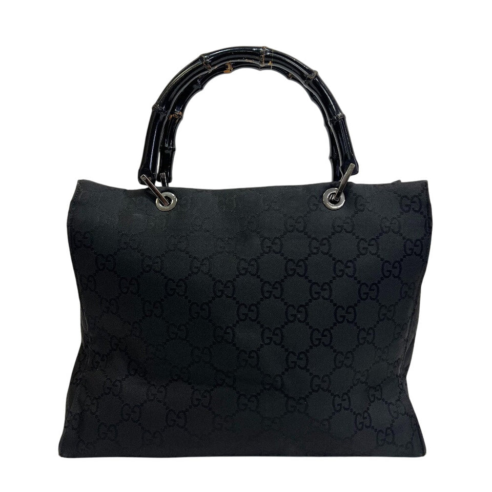 Gucci Tote Bag 002 1010 Nylon black Bamboo GG pattern