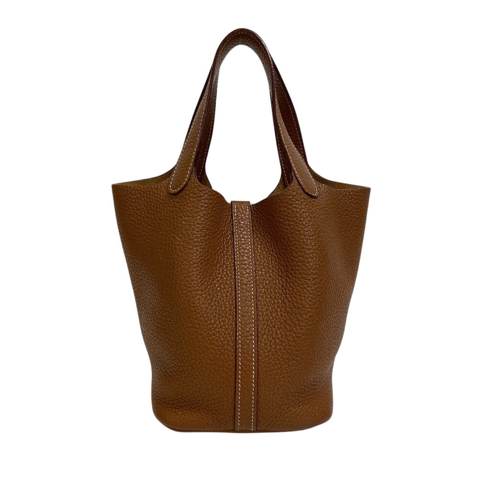 Hermes Handbag ?O Taurillon Clemence Brown Picotan Lock PM