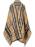 Luxury Burberry ExaGGerated Check Wool Cashmere Cape Archive Beig