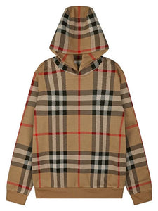 Luxury Burberry Check Cotton Jacquard Hoodie Beige