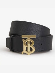 Luxury Burberry TB Logo Leather Belt Black