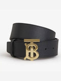 Luxury Burberry TB Logo Leather Belt Black