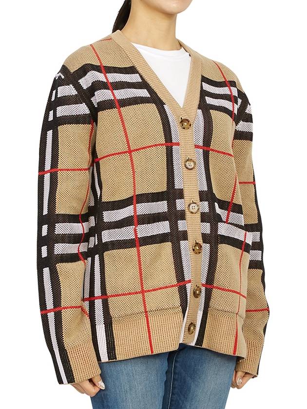 Luxury Burberry V-Neck Checked Technical Cotton Cardigan Archive Beige