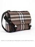 Luxury Burberry Check Print Leather Messenger Bag Dark Birch Brown