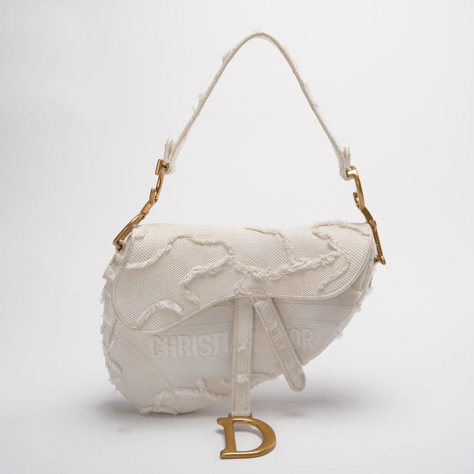 Dior Saddle Bag Camouflage White Canvas Medium Handbag with Gold Hardware 2020