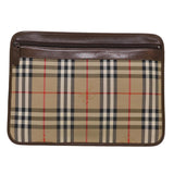 Luxury BurberrySs Nova Check Clutch Bag Canvas Beige Brown Red Auth ac2005