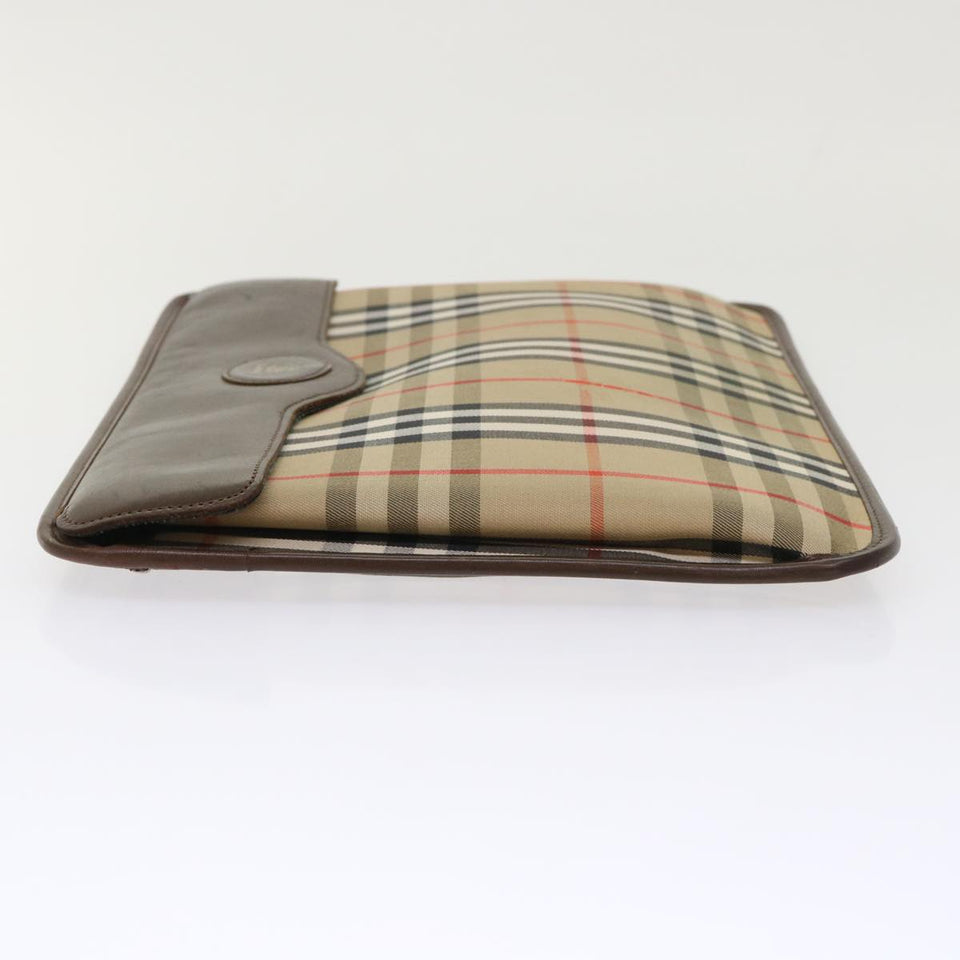 Luxury BurberrySs Nova Check Clutch Bag Canvas Beige Brown Red Auth ac2005