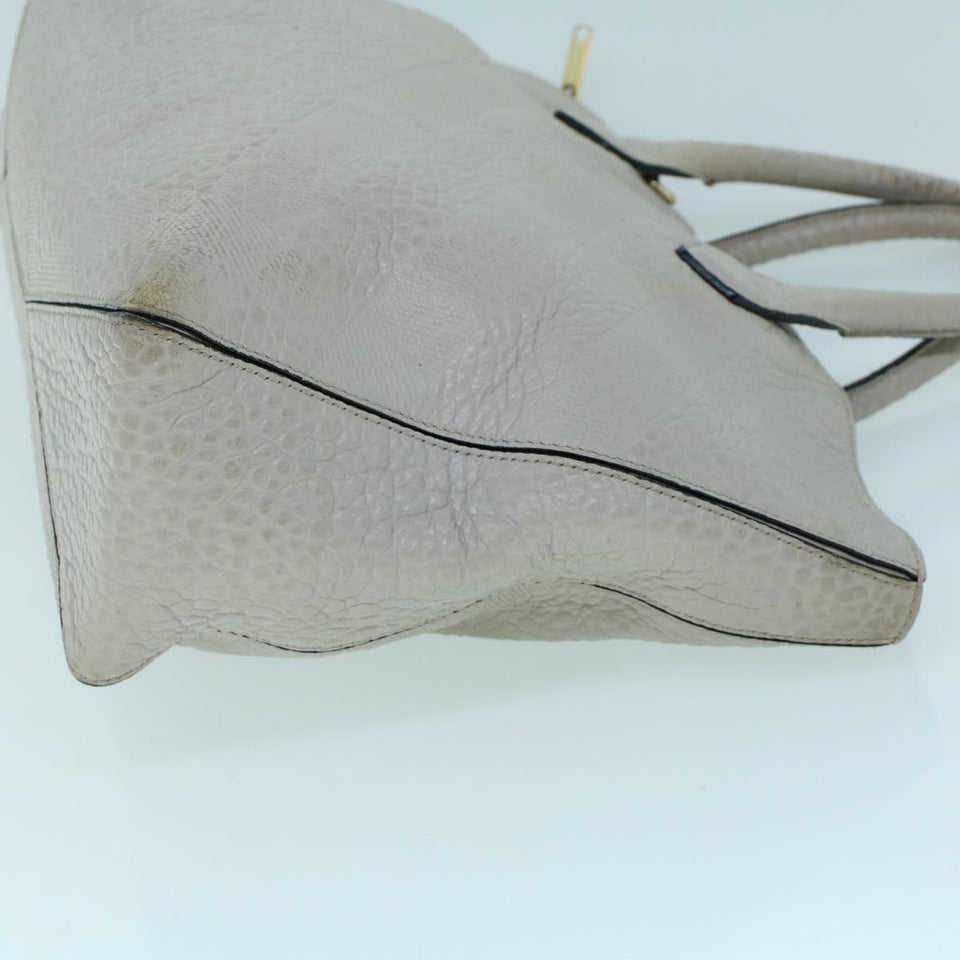 Luxury Burberry Tote Bag Leather Gray White Auth ac2169