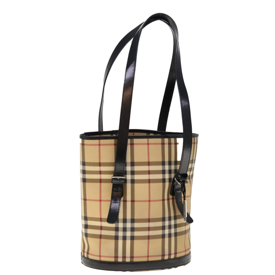 Luxury Burberry Nova Check Shoulder Bag Coated Canvas Beige Auth ac2665