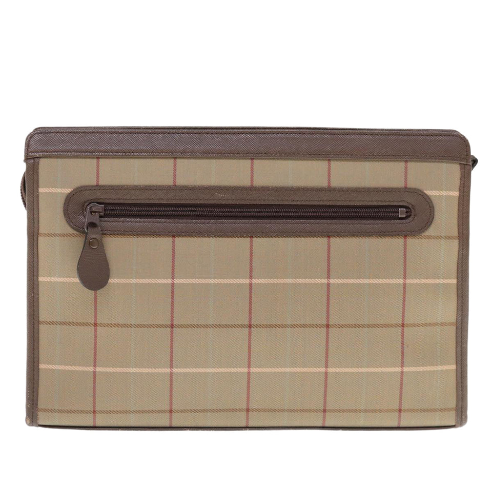 Luxury BurberrySs Nova Check Clutch Bag Nylon Canvas Beige Auth ac2672