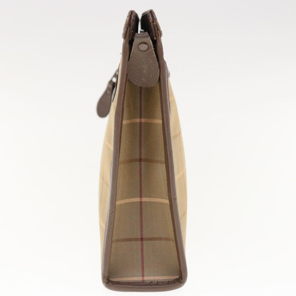 Luxury BurberrySs Nova Check Clutch Bag Nylon Canvas Beige Auth ac2672