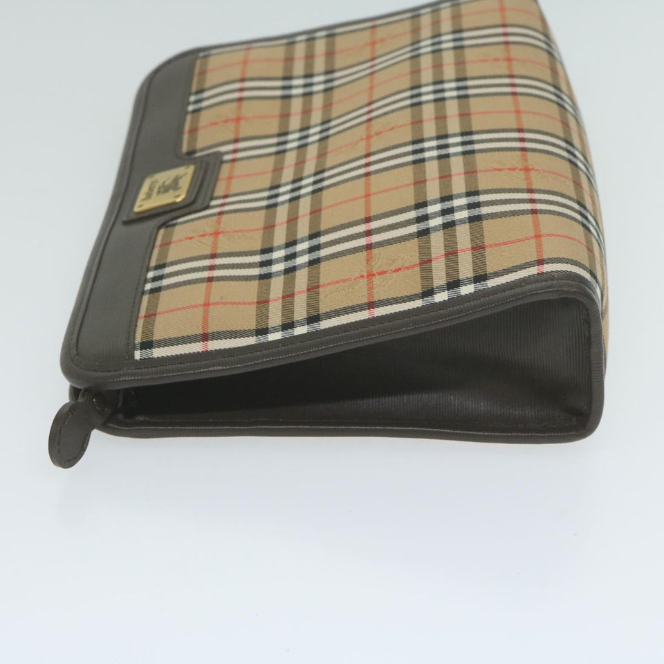 Luxury BurberrySs Nova Check Clutch Bag Nylon Canvas Beige Auth ac2673