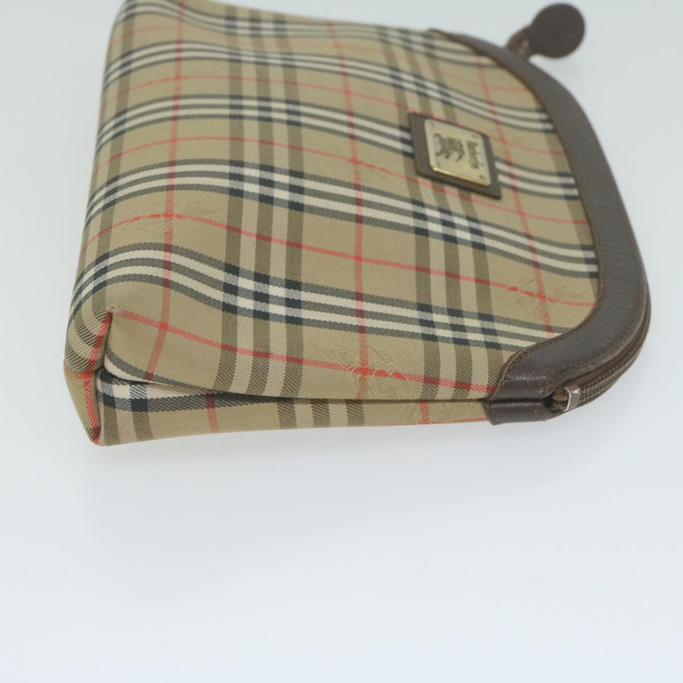 Luxury BurberrySs Nova Check Clutch Bag Nylon Canvas Beige Auth ac2674