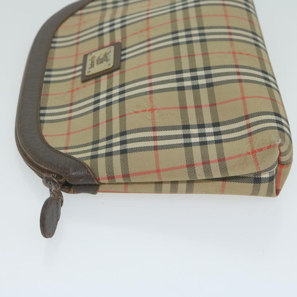 Luxury BurberrySs Nova Check Clutch Bag Nylon Canvas Beige Auth ac2674